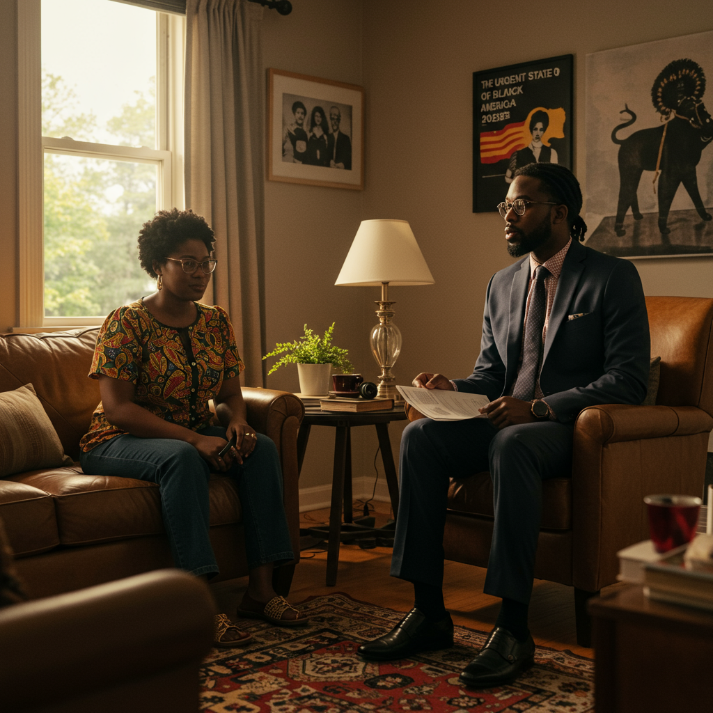 Illustration symbolizing resilience, struggle, and hope in Black America
