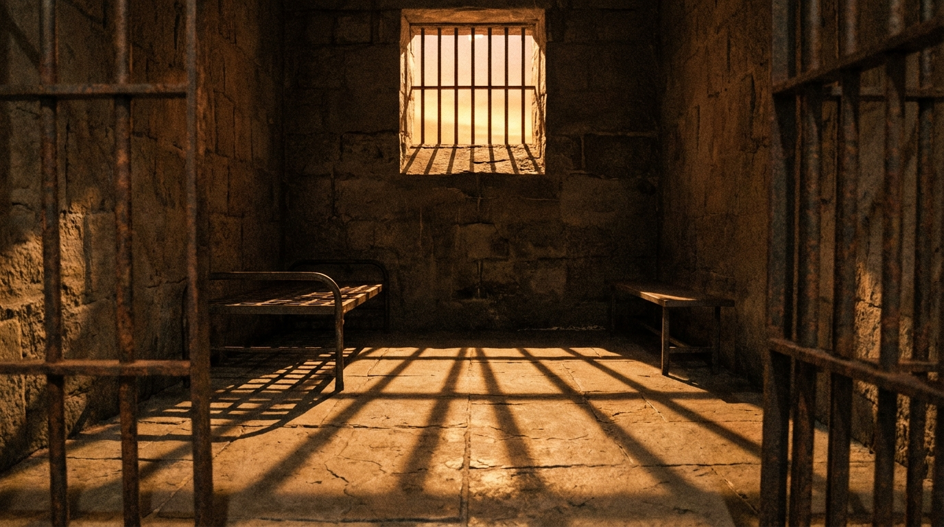 Prison cell with iron bars representing the convict leasing system