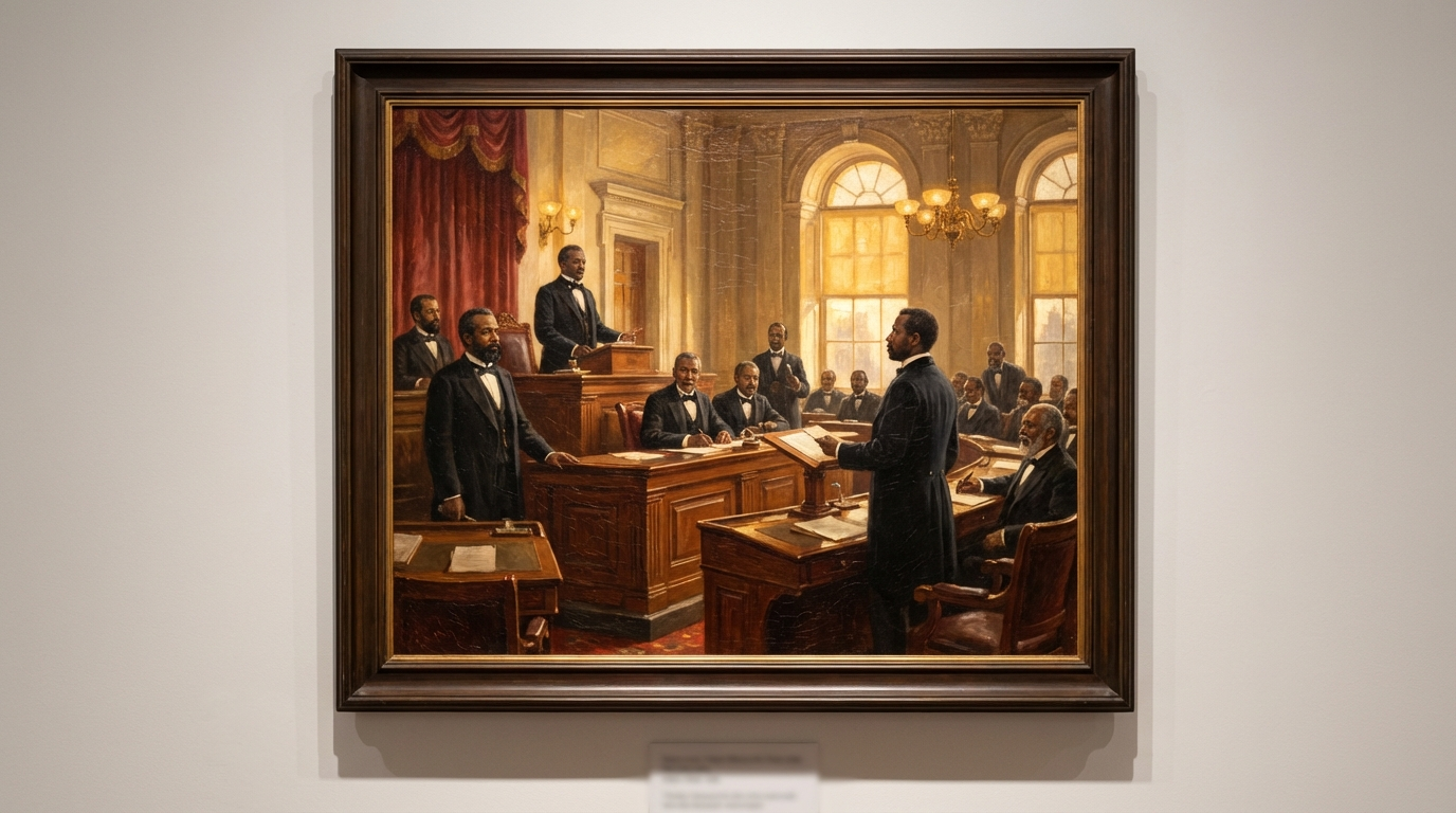 Black congressmen during the Reconstruction era fighting for rights