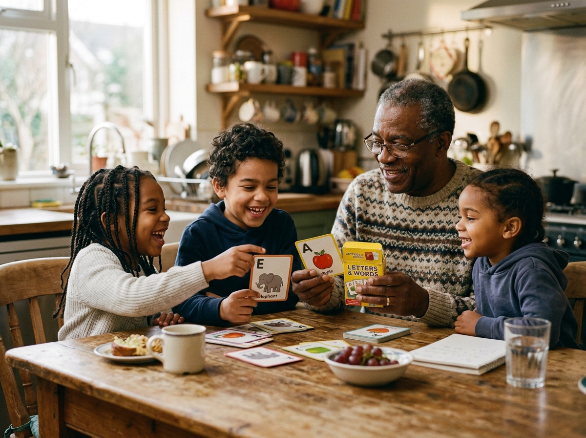 Freddie Taylor teaching with Black history flashcards