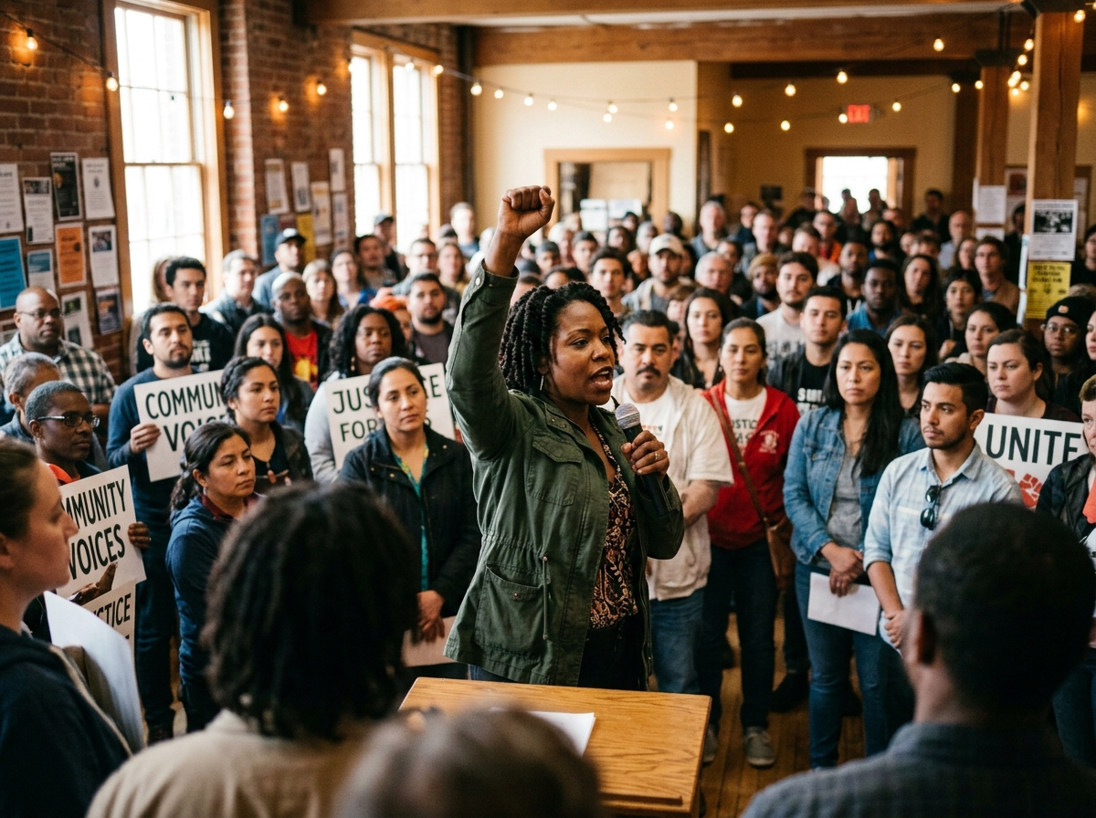 Black activist community organizing meeting