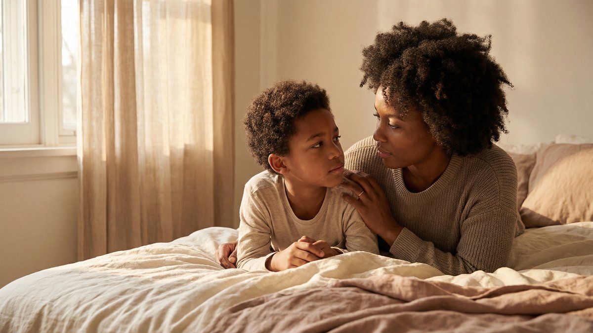 Black mother and child in honest conversation