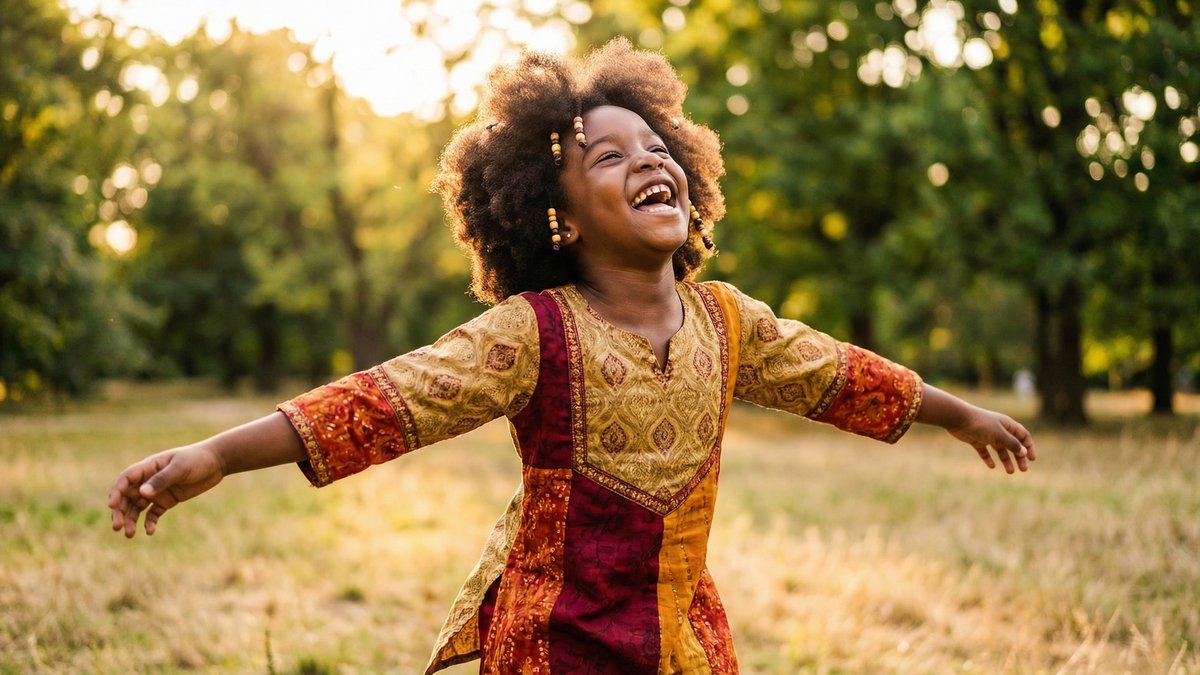 Joyful Black child expressing themselves with confidence